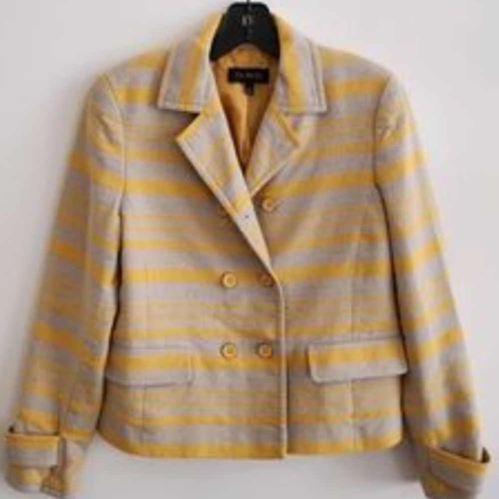 Talbots Blazer Size 10P Linen/Cotton/Rayon Blend Yellow And Tan